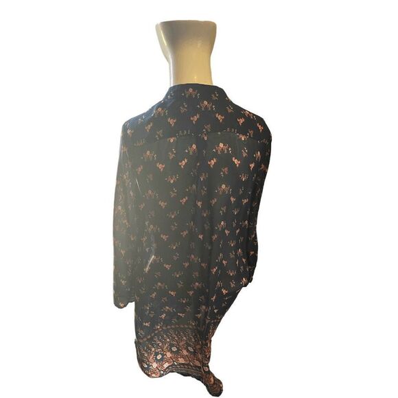 Tunic Shirt for Women Floral Pattern Sheer Collarless Long Sleeves Sz M* Multico - Picture 2 of 5